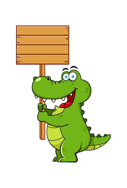 Funny Crocodile Cartoon Character Holding Board Premium Vector