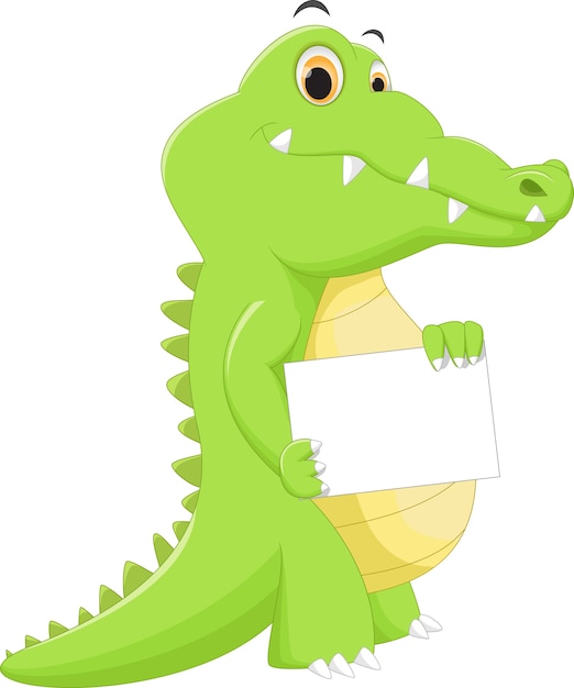 funny crocodile cartoon posing with blank sign