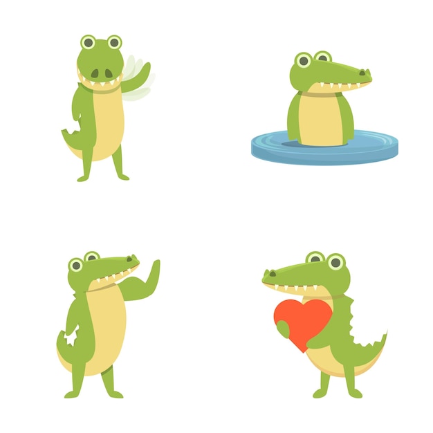 Vector funny crocodile icons set cartoon vector cute green crocodile