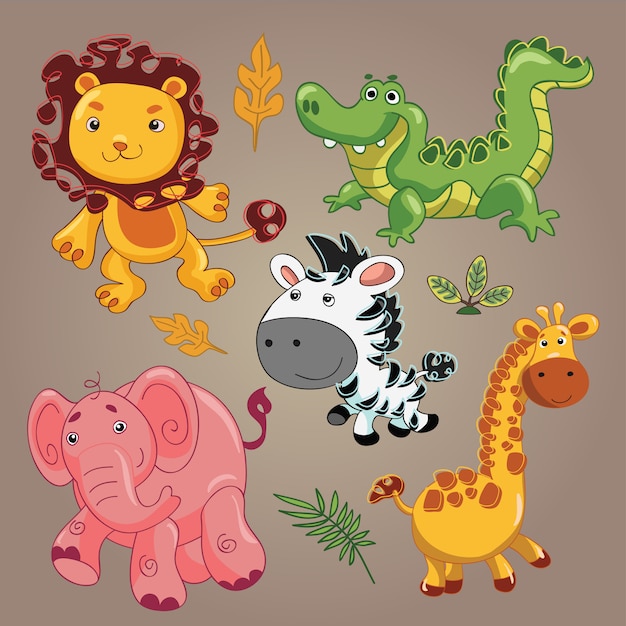 funny cute African animals vector set