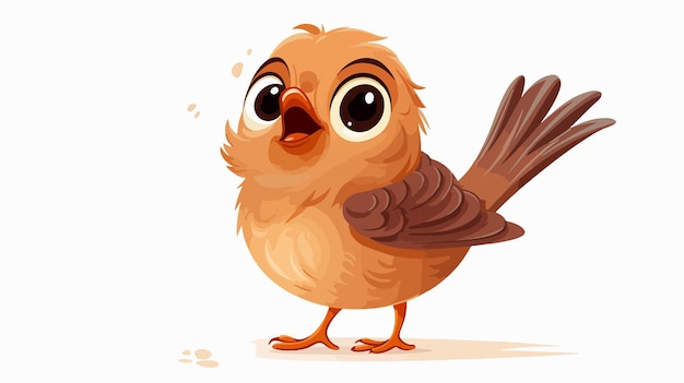 Funny and Cute Brown Bird Eating Vector Illustration