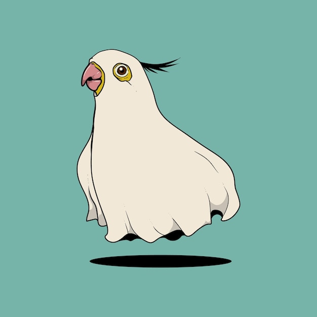 Funny Cute Cockatiel Under a white sheet Ghost Cockatiel Ghost Bird for Halloween Vector