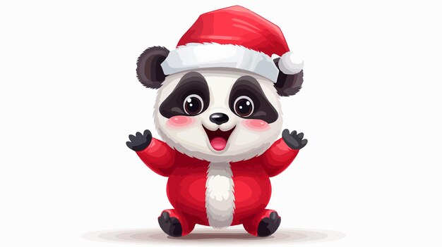 Vector funny cute dancing panda with santas hat