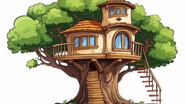 Funny and Cute Dwarf Tree House Vector Illustration