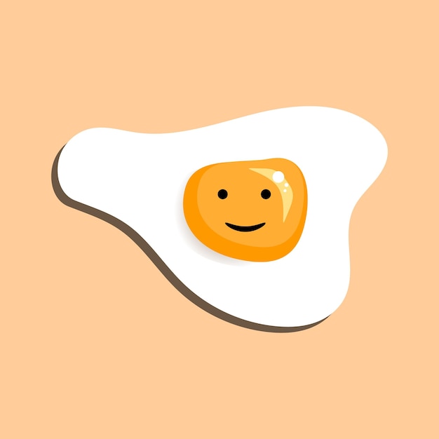 Funny cute fried egg emoticon face icon like a boy isolated on a beige background Paper cut out vector illustration