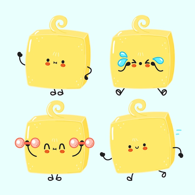 Funny cute happy butter characters bundle set