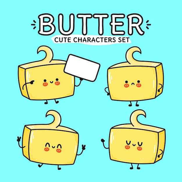 Funny cute happy butter characters bundle set