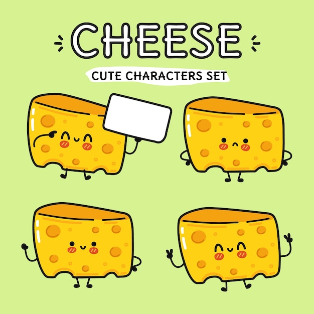 funny cute happy cheese cartoon characters bundle set