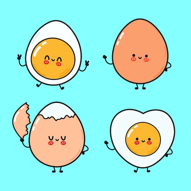 Funny cute happy egg characters bundle set