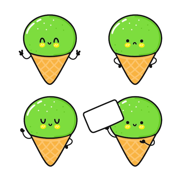 Funny cute happy pistachio ice cream characters bundle set