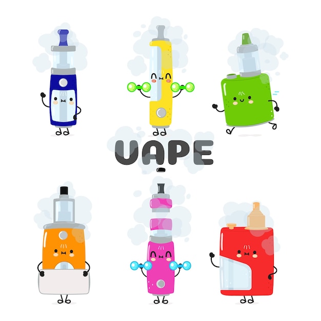 Funny cute happy vape characters bundle set