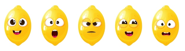 Vector funny cute lemon set with different emotion face