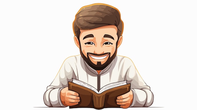 Vector funny and cute man reading quran vector illustration