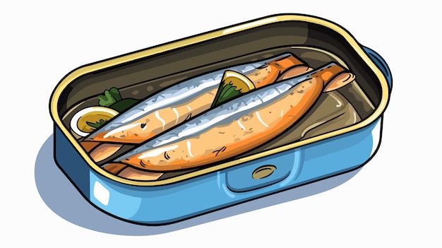 Vector funny and cute opened sardine can ready to eat