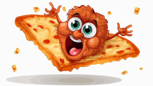 Vector funny and cute pizza flying happily with wings