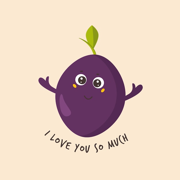 Funny cute plum character design Vector illustration