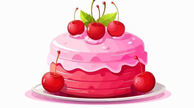 Vector funny and cute red pink cake with cherry on its top