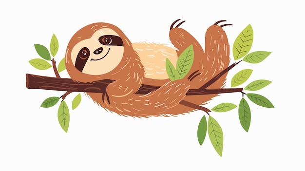 Vector funny cute sloth tropical exotic animal