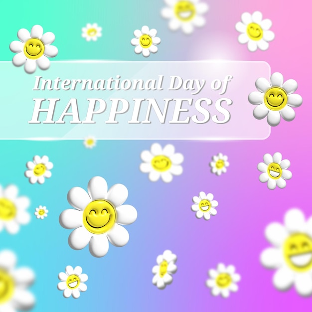 Funny and cute smiling 3d daisy flowers on a colorful background