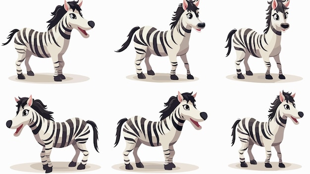 Vector funny and cute smiling zebra horse vector set