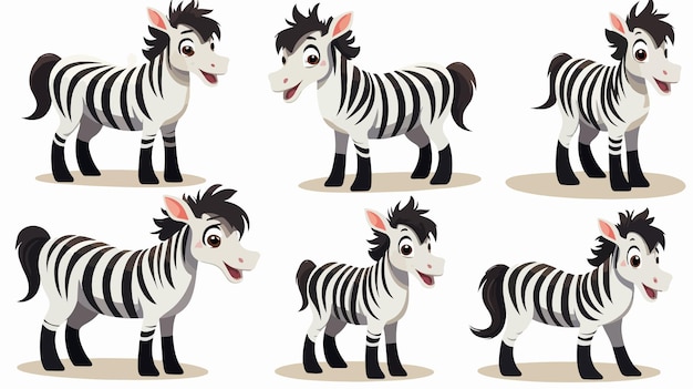 Vector funny and cute smiling zebra horse vector set