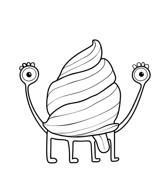 Funny cute snail monster with a shell and tongue imaginary creature for kids coloring book