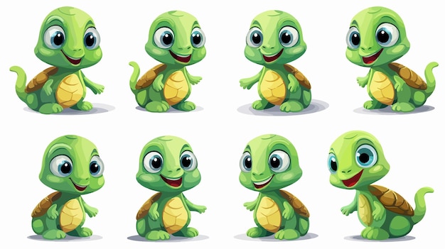 Vector funny and cute turtle vector illustration set