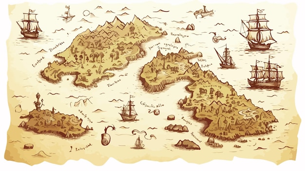 Funny and Cute Vintage Old Pirates Map for Treasure