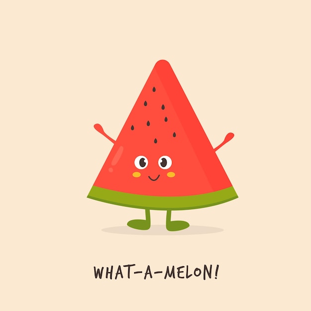 Funny cute watermelon character design Vector illustration