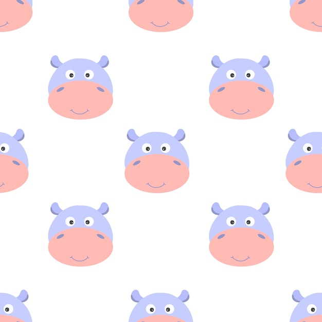 Funny design smile hippo cartoon seamless pattern for background and wallpaper Adorable endless heads hippopotamus for a baby fashion fabric nursery design Vector