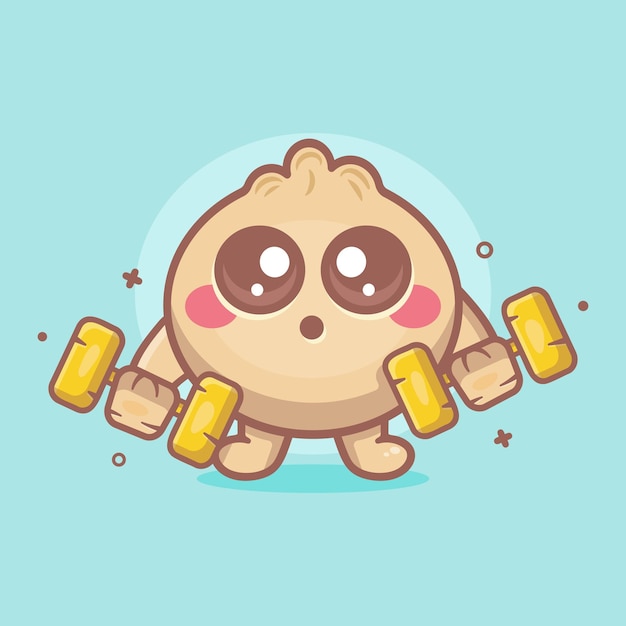 funny dim sum food character mascot doing bodybuilding using dumbbell isolated cartoon