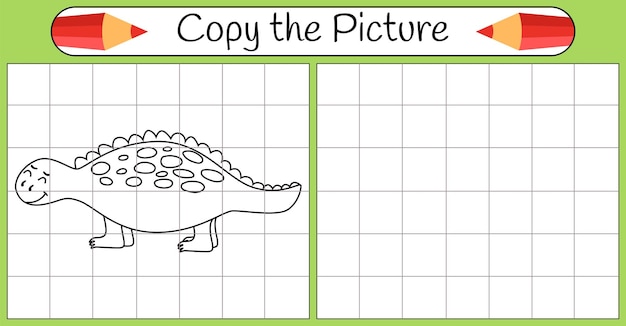 Funny dinosaur Copy the picture Coloring book Educational game for children Cartoon vector illustration