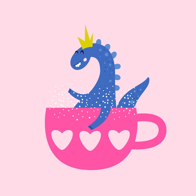 Funny dinosaur sitting in cup