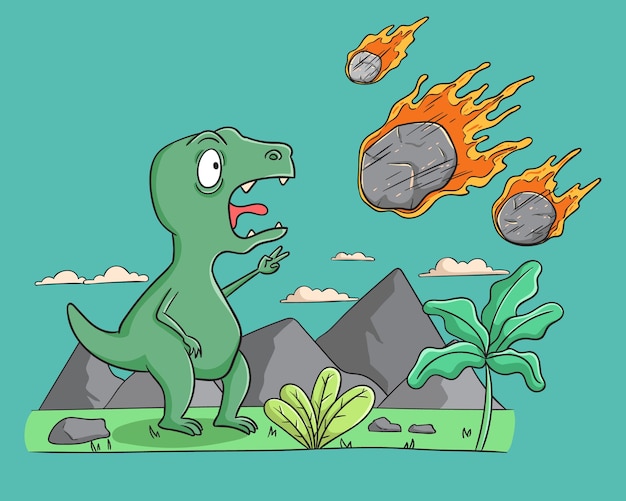 funny dinosaur with meteor