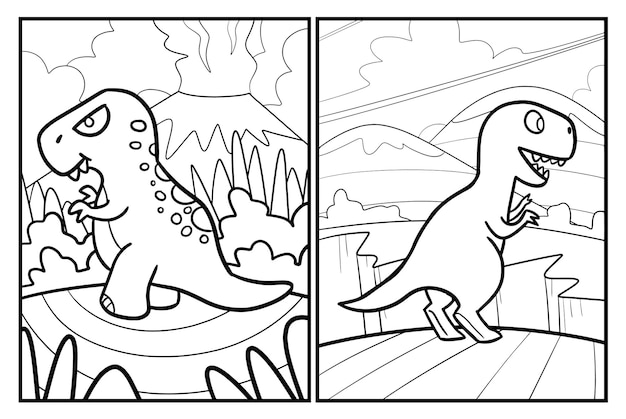 Funny dinosaurs cartoon coloring page