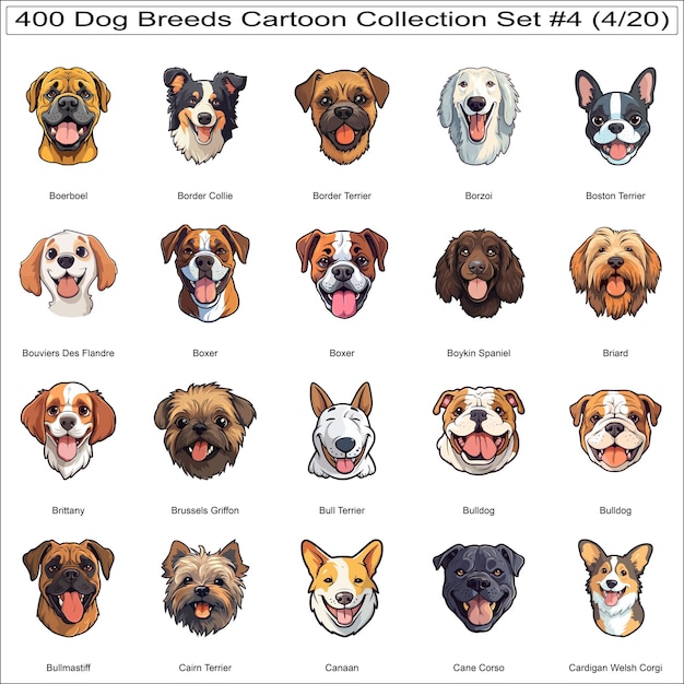 Vector funny dog breeds cartoon characters cute dogs bundle collection set 4 of 400 dog faces part 4