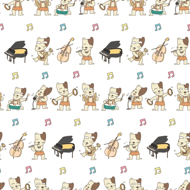 Funny dog musician seamless pattern