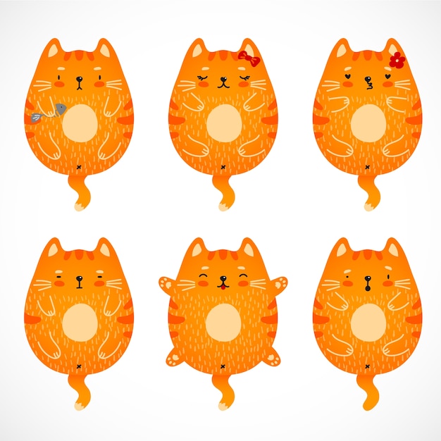 Funny doodle red cats set.