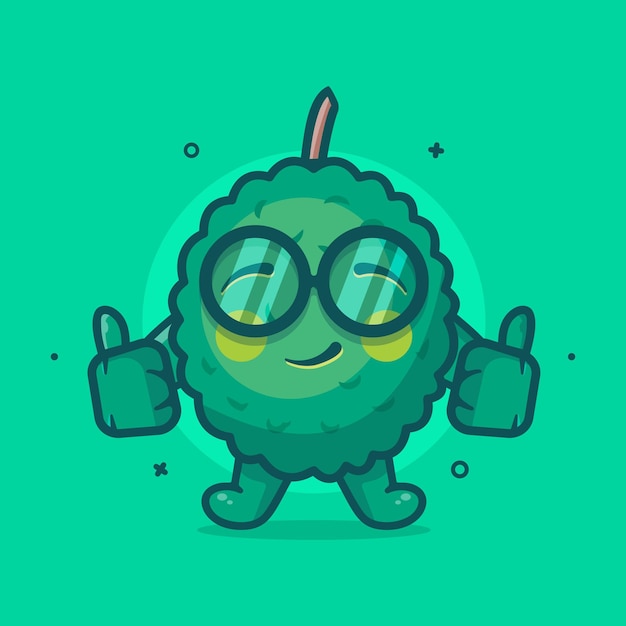 funny durian fruit character mascot with thumb up hand gesture isolated cartoon in flat style design