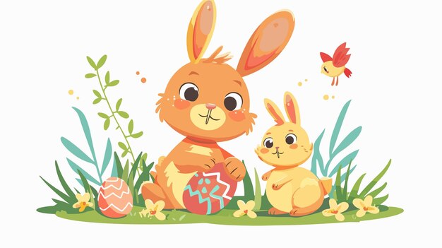 Vector funny easter bunny cartoon vector illustration