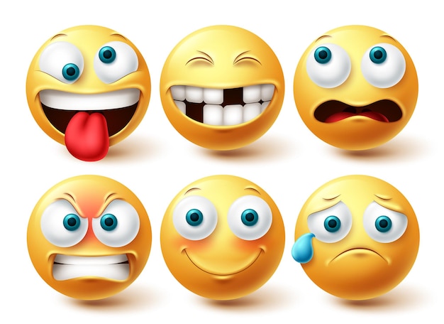 Funny emoji vector set Emoticon yellow icon collection isolated in white background