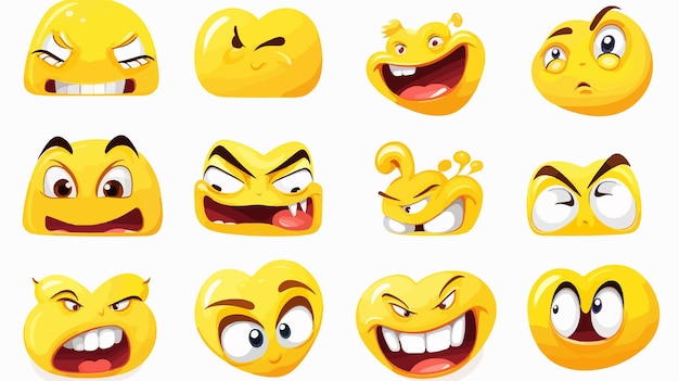 Funny Emoticons Isolated Set Expressions of Anger Joy Sickness and Devilishness