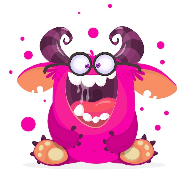 Funny excited monster character laughing Pink monster illustration