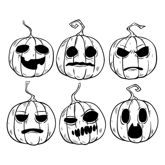 Vector funny expression of halloween pumpkin with hand drawn or sketchy style