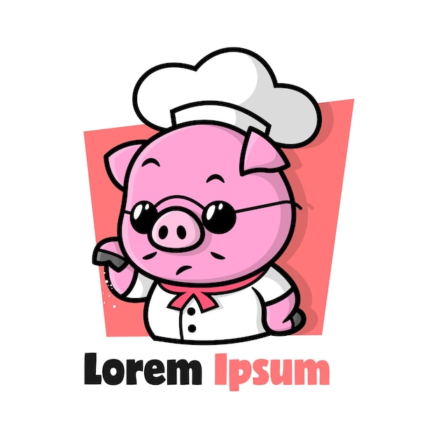 FUNNY FACE PIG CHEF IS WEARING BLACK GLASSES AND POURING SALT CARTOON MASCOT DESIGN