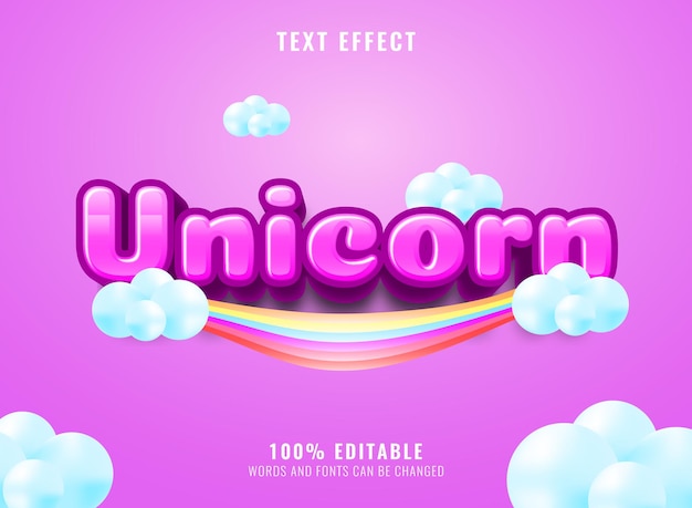 Funny fantasy kids unicorn text effect with rainbow