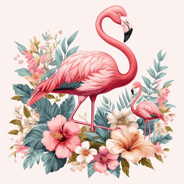 Funny Flamingo in vector style isolated on white