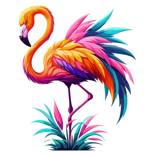 Funny Flamingo in vector style isolated on white