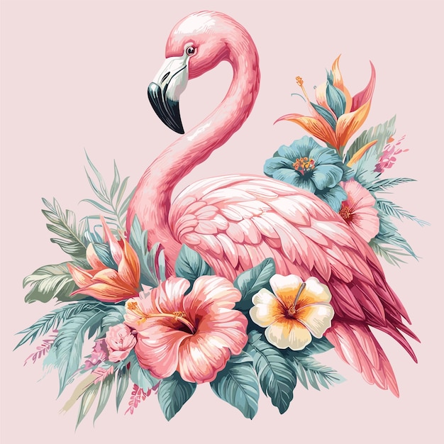 Funny Flamingo in vector style isolated on white