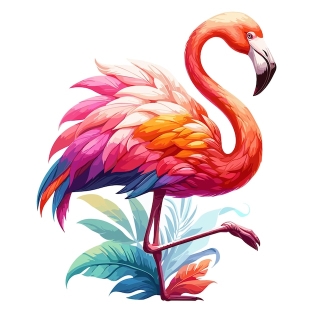 Funny Flamingo in vector style isolated on white